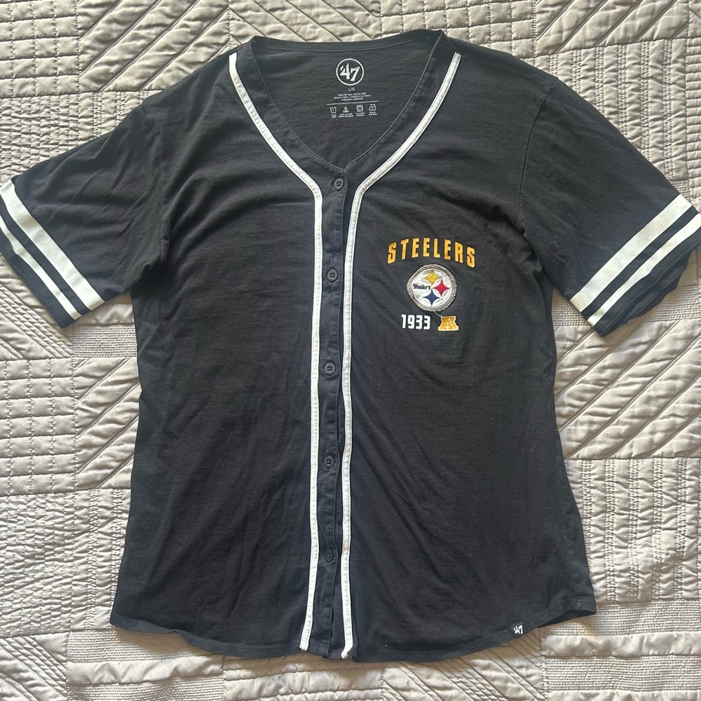NFL Black and White Steelers Button-Up Jersey